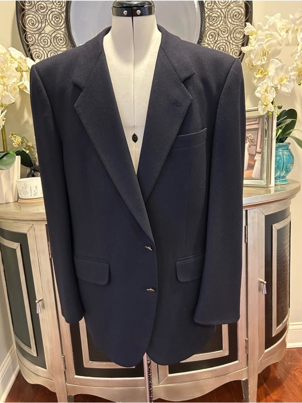 Neiman Marcus Navy Single-Breasted Men's Blazer 💯 % cashmere - Picture 12 of 12